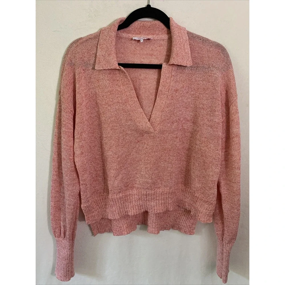 Parker NY Sweater Size Medium Knit Peach Pink Linen Pullover Marled Knit Coastal
